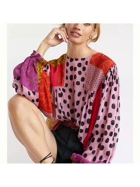 Anthropologie BL-NK London Miranda Mixed Print Peasant Blouse